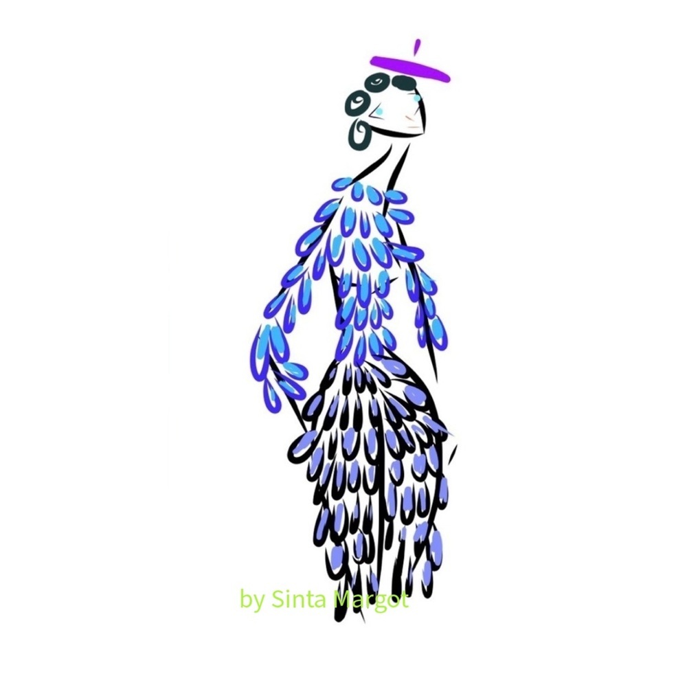 HANDCRAFTED Stylish Blue and Purple Feather Dress on a digital sketch by me NWT